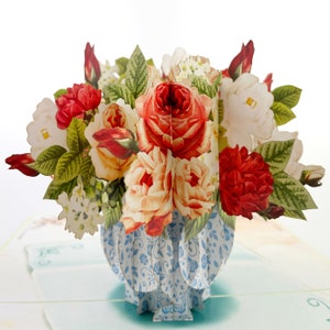 Vase of Roses, Pop Up Card, Birthday Card, Mother's Day Card, Child Birthday Card, Women's Birthday Card, Christmas Card