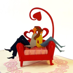 Sofa Amour, Carte anniversaire, Carte amour, Carte pop up, Carte de voeux pop up, Carte de Saint Valentin, Carte de Noël