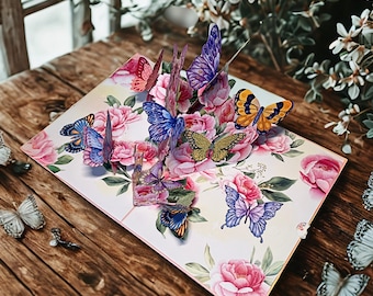 Pop-Up Butterfly & Peony Card, Handmade 3D Card, Women's Birthday Card, Original Flower Gift, Emotional Greeting Card MapuMapu