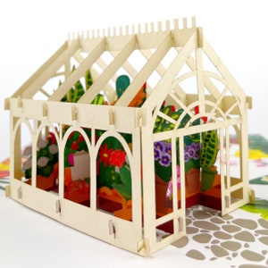 Garden greenhouse, Birthday card, Pop up card, Children's birthday card, 3d birthday card, Woman's birthday card