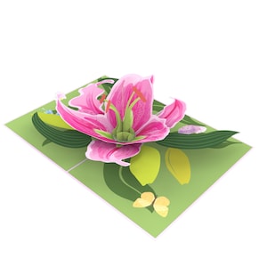 Lys  rose, Carte Pop Up, Carte Anniversaire, Carte fête de mères, Carte Anniversaire Enfant, Carte Anniversaire Femme, Carte De Noël