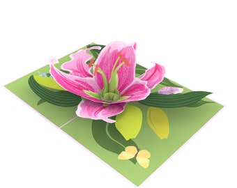 Pink Lily, Pop Up Card, Birthday Card, Mother's Day Card, Children's Birthday Card, Women's Birthday Card, Christmas Card