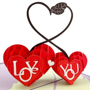 Love you, Carte de Coeur, Carte anniversaire, Carte amour, Carte pop up, Carte de voeux pop up, Carte de Saint Valentin, Carte de Noël