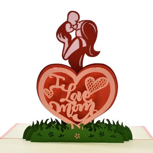 I love Mom, Carte Fête de Mères, Carte anniversaire, Carte Pop Up, Carte naissance 3D, Carte de voeux, Carte de Noël