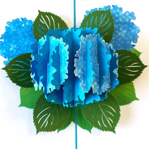 Hortensia bleu, Carte d'anniversaire, Carte Pop Up, Carte anniversaire femme, carte anniversaire enfant, carte de voeux pop up