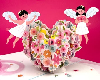 Cupid Love, Carte de Coeur, Carte anniversaire, Carte amour, Carte pop up, Carte de voeux pop up, Carte de Saint Valentin, Carte de Noël