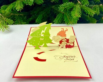 Père Noël Avec Moto-Carte De Voeux 3d-Carte De Noël 3d-Carte De Meilleurs VŒUx 3d-Carte De Noel-Fait Main Avec Enveloppe Incluse