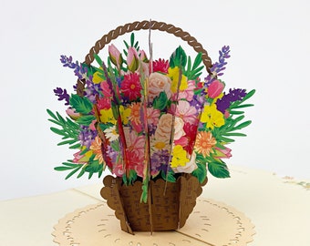 Panier de Fleurs, Carte anniversaire, Carte pop up, Carte de fête des mères, Carte anniversaire 3d, Carte anniversaire femme, Carte de Noel