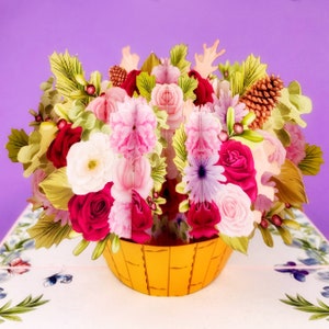 Bouquet Roses, Carte Pop Up, Carte Anniversaire, Carte fête de mères, Carte Anniversaire Enfant, Carte Anniversaire Femme, Carte De Noël