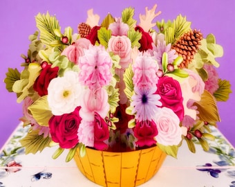 Bouquet of Roses, 3D Pop-Up Flower Card, Handmade Birthday Card for Women, Floral Gift, Mother's Day Card, Greeting Card