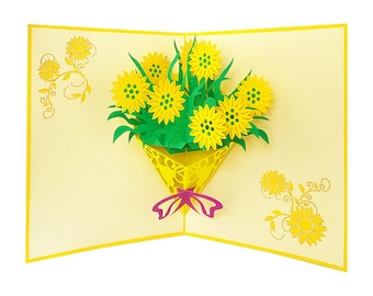 Flor do Sol, Cartão Pop Up, Cartão de Aniversário, Cartão de Aniversário Feminino, Cartão de Felicitações, Cartão de Natal