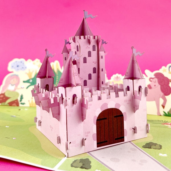 Château de conte de fée, Carte Pop Up, Carte Anniversaire Enfant, Carte De Voeux, Carte De Noël