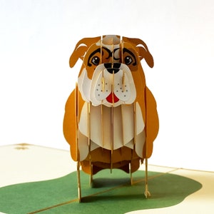 Le Bulldog, carte pop up, carte anniversaire 3d, carte anniversaire enfant, carte de voeux pop up