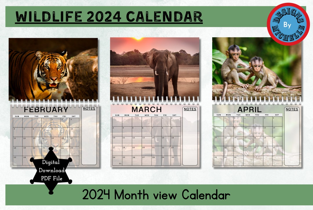 2024 Kalender Wildtiere Kalender 2024 Monatsansicht Etsy.de