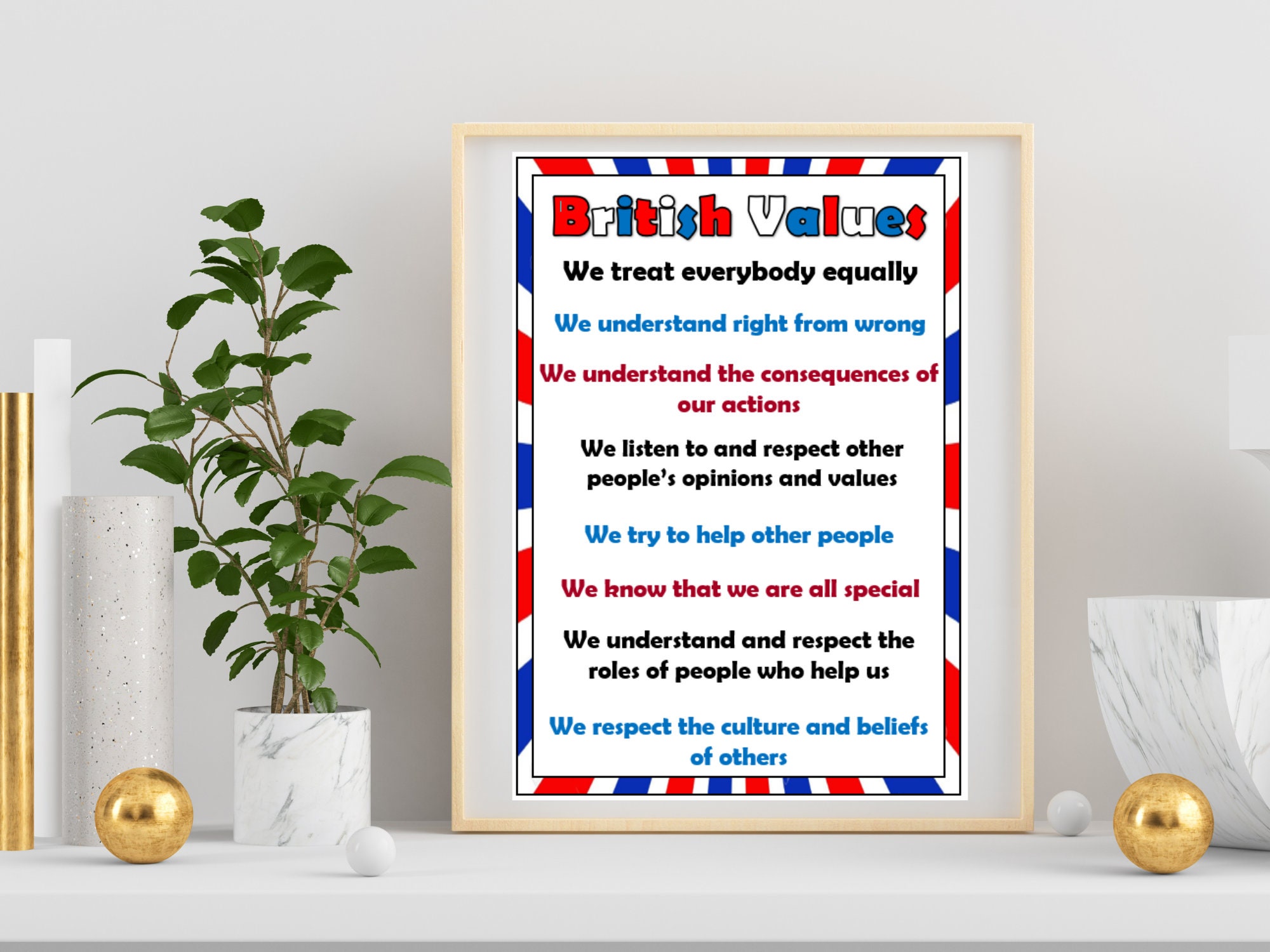 BRITISH VALUES POSTER A4 laminated poster nursery childminder school OFSTED 