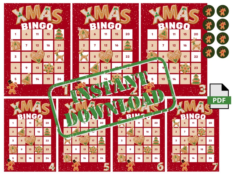 Christmas Bingo Cards Printable Digital Holiday Christmas Games Instant