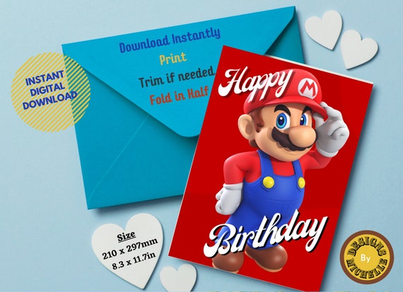 SUPER MARIO - 7 ans - Carte de vœux joyeux anniversaire - Taille