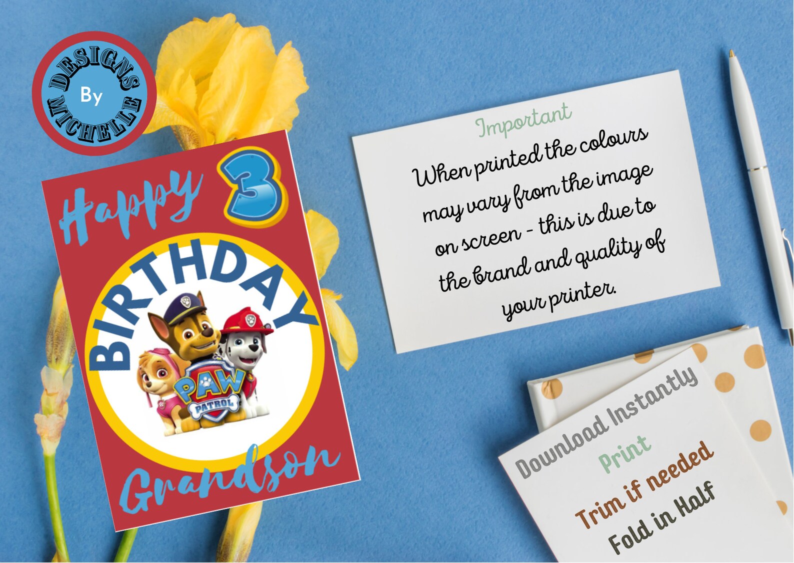 printable happy birthday grandson paw age 3 card kids