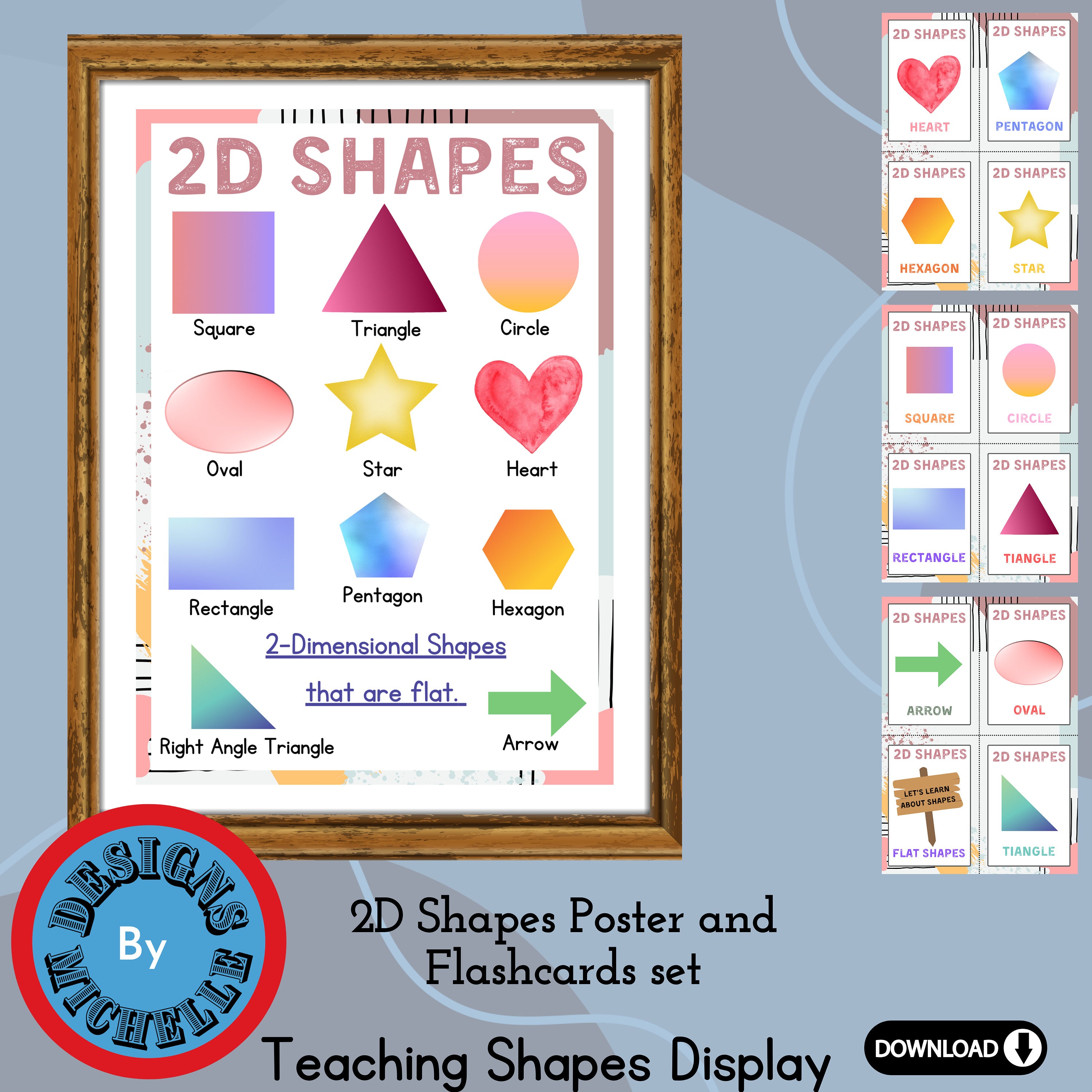 2D Flashcards - Pictures of Shapes for Toddlers & Children