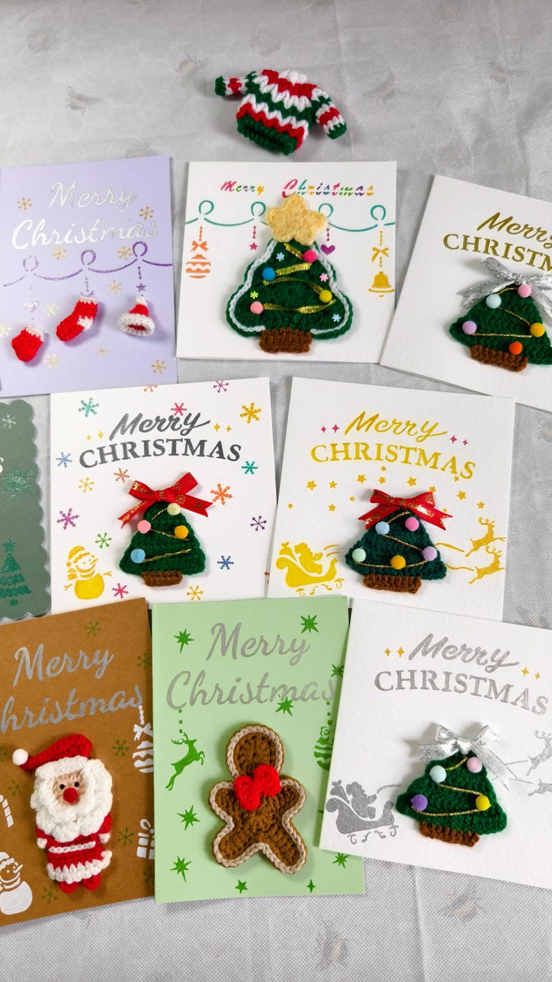 Handmade Crochet Christmas Cards Set 1 Unique 3D Holiday Greeting Cards ...