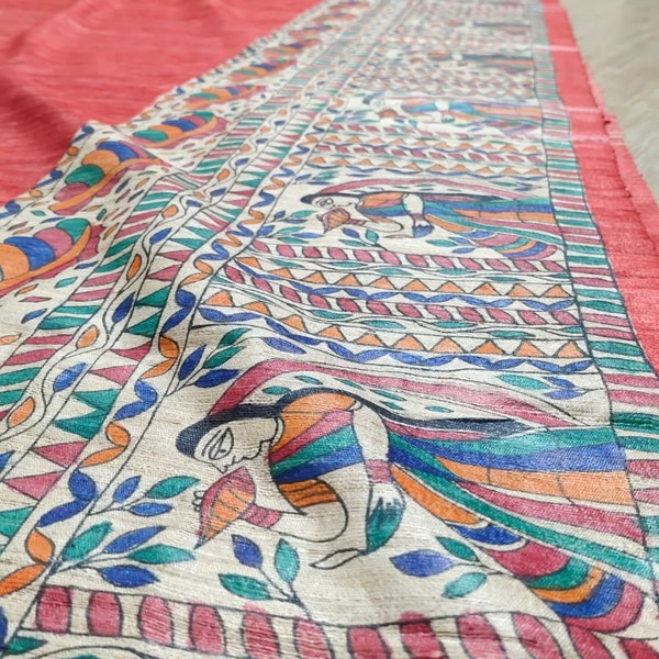 Handwoven Handpainted 100% Pure Silk Saree With Blouse Piece/Bhagalpuri Saree/ Tussar Silk Saree