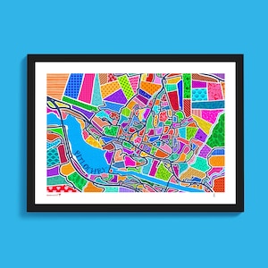 Mapa de arte abstrata de Pitlochry, impressão de mapa colorido de Pitlochry, impressão de arte de mapa de rua de Pitlochry