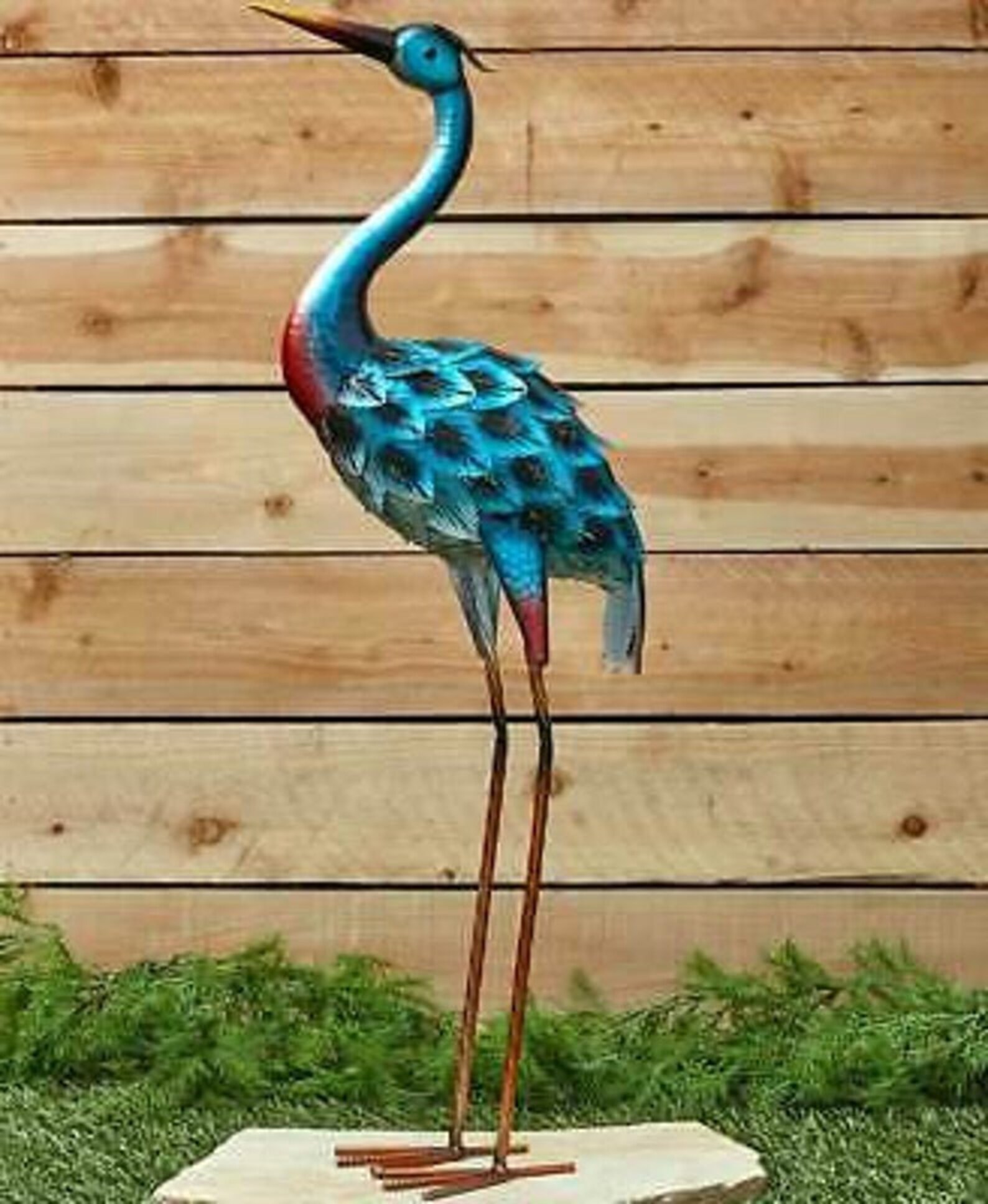 Metallic Iridescent Finish Blue Heron Metal Garden Sculpture Etsy
