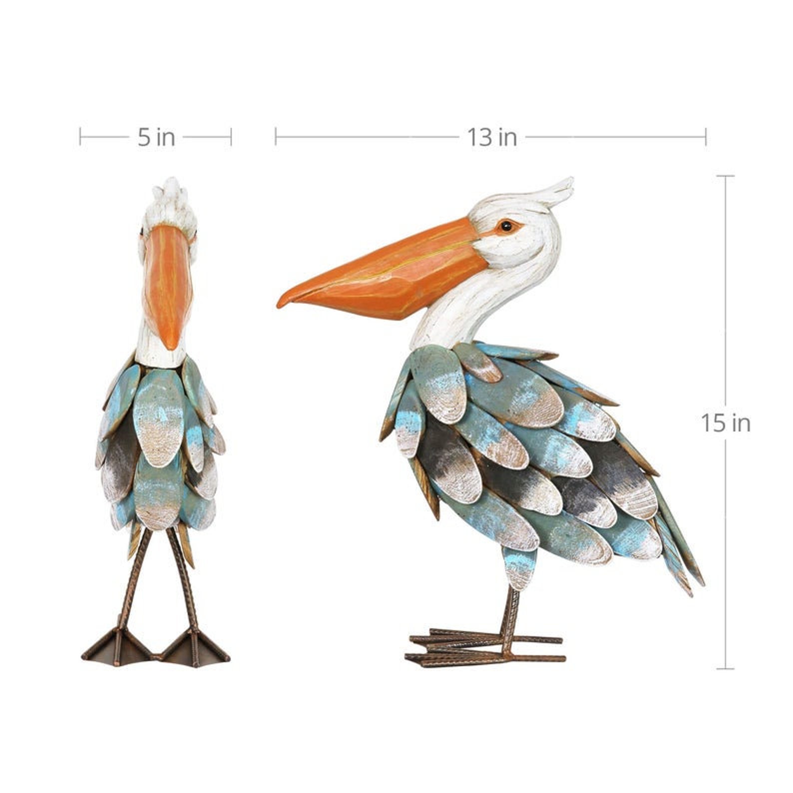 Wood and Metal Pelican Garden Statue 15 Inch Etsy