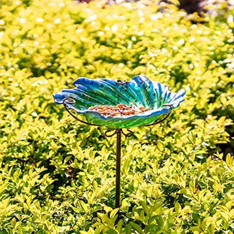 Whirlpooling Sea Glass Bird Bath Bowl Stake Etsy