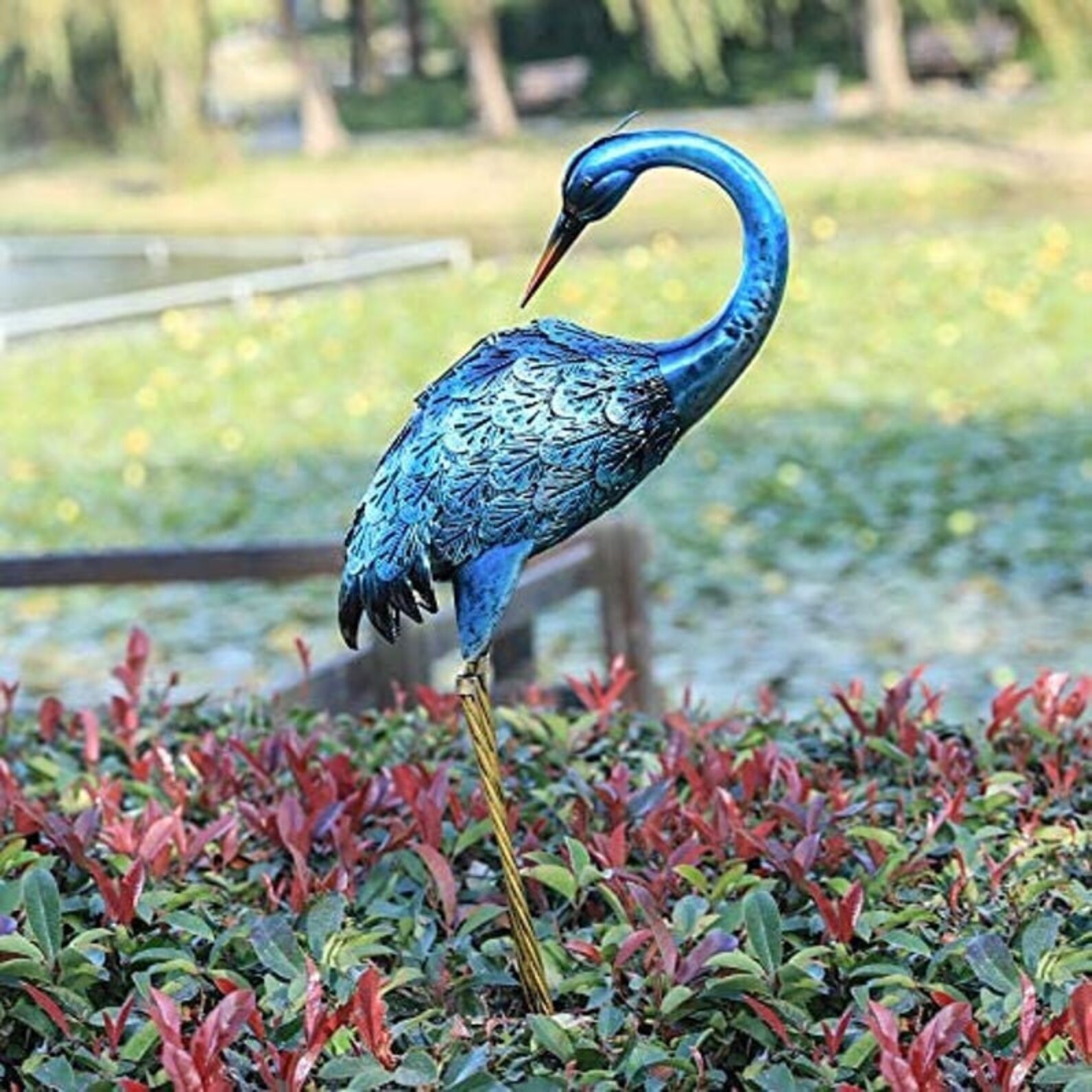 Egret Garden Metal Sculpture 3ft Etsy