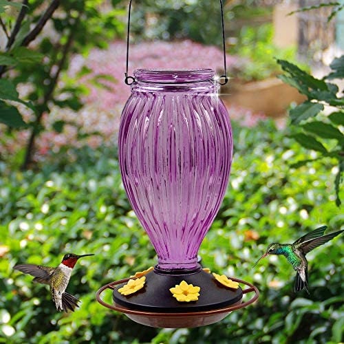 Vintage Violet Glass Hanging Hummingbird Feeder Etsy