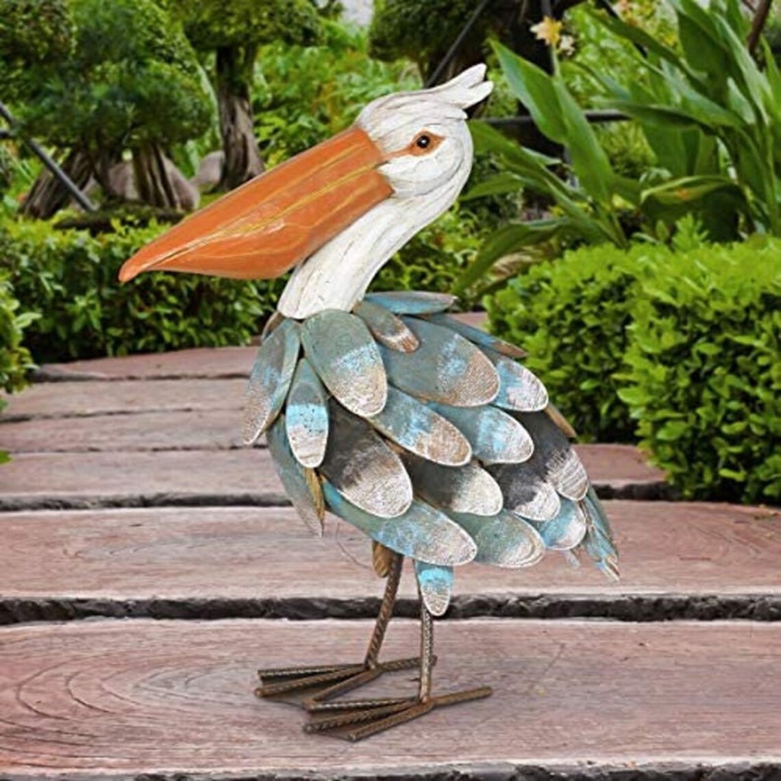 Wood and Metal Pelican Garden Statue 15 Inch Etsy