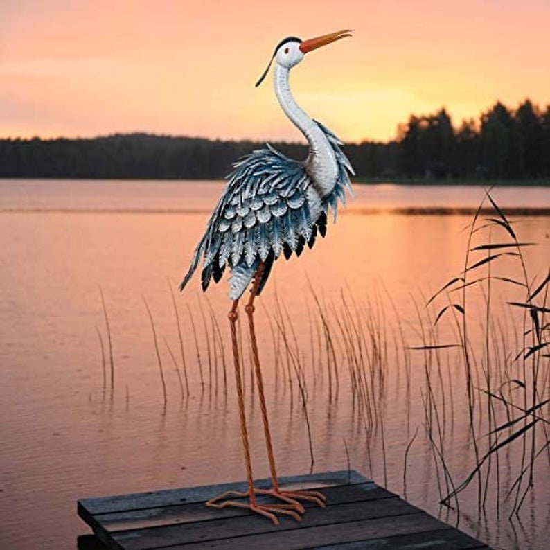 Great Blue Heron Garden Metal Sculpture 3ft Etsy