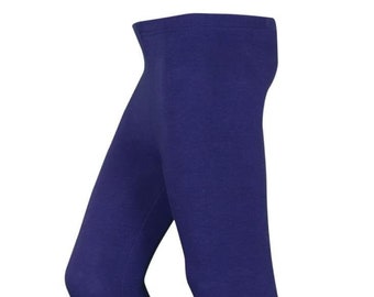 Girls black and navy cotton stretchable elasticated leggings . High waist , full length, school and casual wear.Uk 3 to 13 year