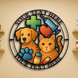 Decorazione murale veterinaria personalizzata - Cartello in metallo per clinica veterinaria personalizzato - Decorazione per ospedale per cani e gatti - Regalo da appendere alla parete per studio veterinario