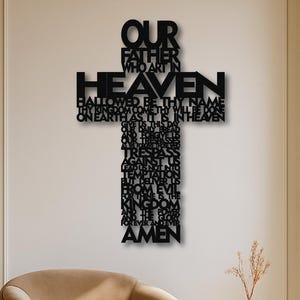 Lord&#39;s Prayer Metal Cross Wall Art: Christian Home Decor