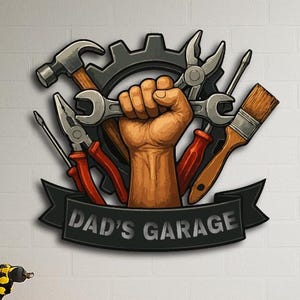 Custom Garage Metal Wall Sign – Personalized Tool Shop Decor, Man Cave or Workshop Wall Art, Fathers Day Gift for Dad, Outdoor Shed Sign