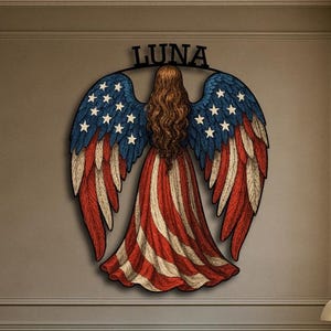 Gepersonaliseerde metalen muurkunst patriottische engel: decor vlag VS