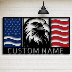 Aangepaste naam metalen muurkunst patriottische adelaar: decor vlag VS