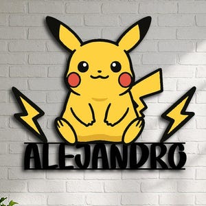 Personalized Cute Yellow Electric Creature Metal Wall Sign – Custom Name Kids’ Room & Gamer Decor