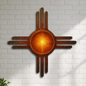 Zia Sun Symbol Metal Wall Art – Southwest Home Decor – Rustic Tribal Sun Sign – Native Style Wall Decoration
