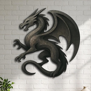 Black Dragon Metal Wall Art – Gothic Fantasy Decor for Home & Office