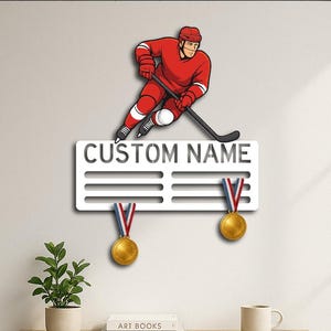 Custom Ice Hockey Medal Holder – Personalized Metal Display Rack for Hockey Players & Kids