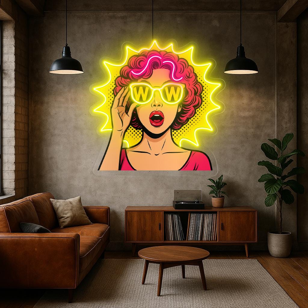 Letrero de neón LED de mujer pop art: decoración de pared acrílica retro
