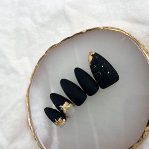 Dipped in Gold | black & gold press on nails | winter false nails | black matte fake nails