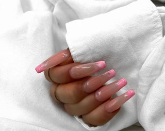 Pink Blossom | pink marble glossy press on nails | pink nails | customisable false nails | occasion fake nails