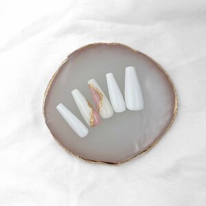 White and Pink Marble Press on nails white glossy false nails pink marble fake nails image 3