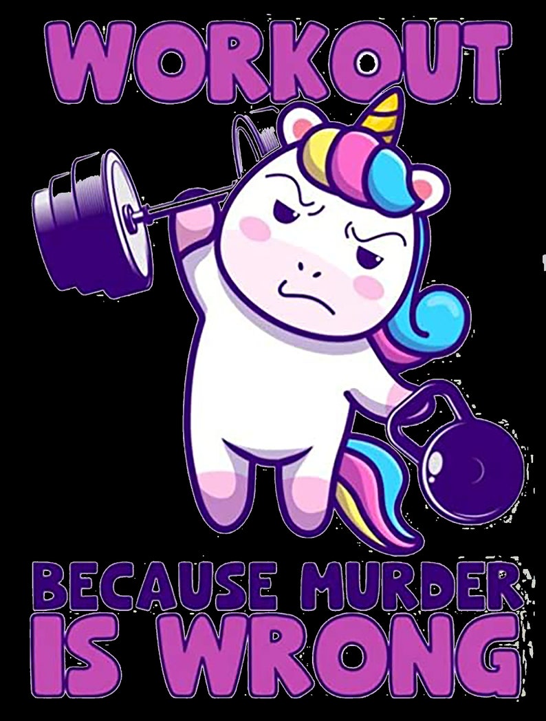 Workout Because Murder is Wrong Unicorn Fitness T-Shirt