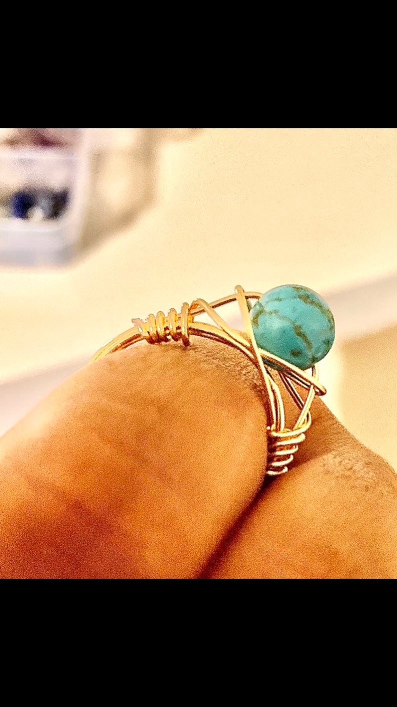 round crystal wire wrapped rings gold wire