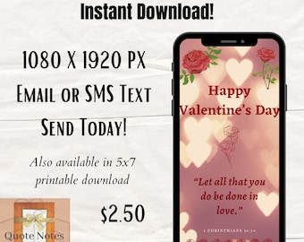 Electronic Valentine’s Day Card, Digital Valentine’s Card, SMS Text Phone Greeting Card, E-Card, Instant Download, Printable Cards